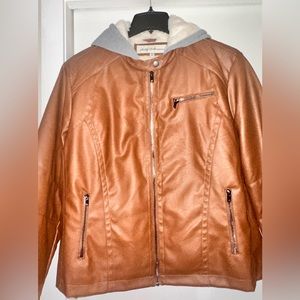 Beautiful Faux Leather Jacket with warm Shearling Lining and Hoodie